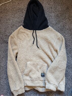Zaful Cream Sherpa Hoodie with Black Hood